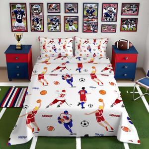 Football Sheets Kids Full Size Bed Sheets 4Pcs Sport Baseball Football Bedding Full 3D Printed Washable Machines Sheet Set
