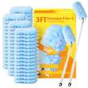 60 Count Heavy Duty Duster Refills with Two 3 ft Extendable Handle Starter Kit, Compatible with Swiffer Disposable Microfiber Feather Dusters for Cleaning Home