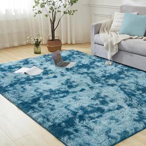 Andency Soft Area Rugs for Living Room Bedroom, 5x8 Fluffy Shaggy Bedside Rug, Non-Slip Large Shag Fuzzy Plush Carpets for Bedroom Kids Dorm Nursery Home Decor Aesthetic, Tie-Dyed Navy Blue