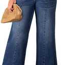 Eytino Womens Plus Size Jeans Stretchy High Waisted Wide Leg Casual Denim Pants with Pockets, 1X Blue