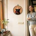 XBBMGG Western Cowboy Black Labrador Dog Wall Art, Funny Animal Red Rose Valentines Day Gift Round Wall Hanging Decor, Romantic Dog Framed Canvas Prints for Living Room Bedroom Decorations, 10x10in