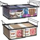 NADAMOO Hanging Chest Freezer Organizer Bins, 2 Pack Large Expandable Freezer Baskets for Chest Freezer, Metal Adjustable Storage Containers for Deep Freezer - Black