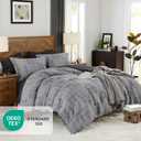 MaiRve Charcoal Grey Queen Comforter Set, Textured Design Grey Crinkle Bed in A Bag Queen Size, Queen Comforter Set with 7 Pieces with Comforter, Sheets, Pillowcases & Shams 90"x 90"
