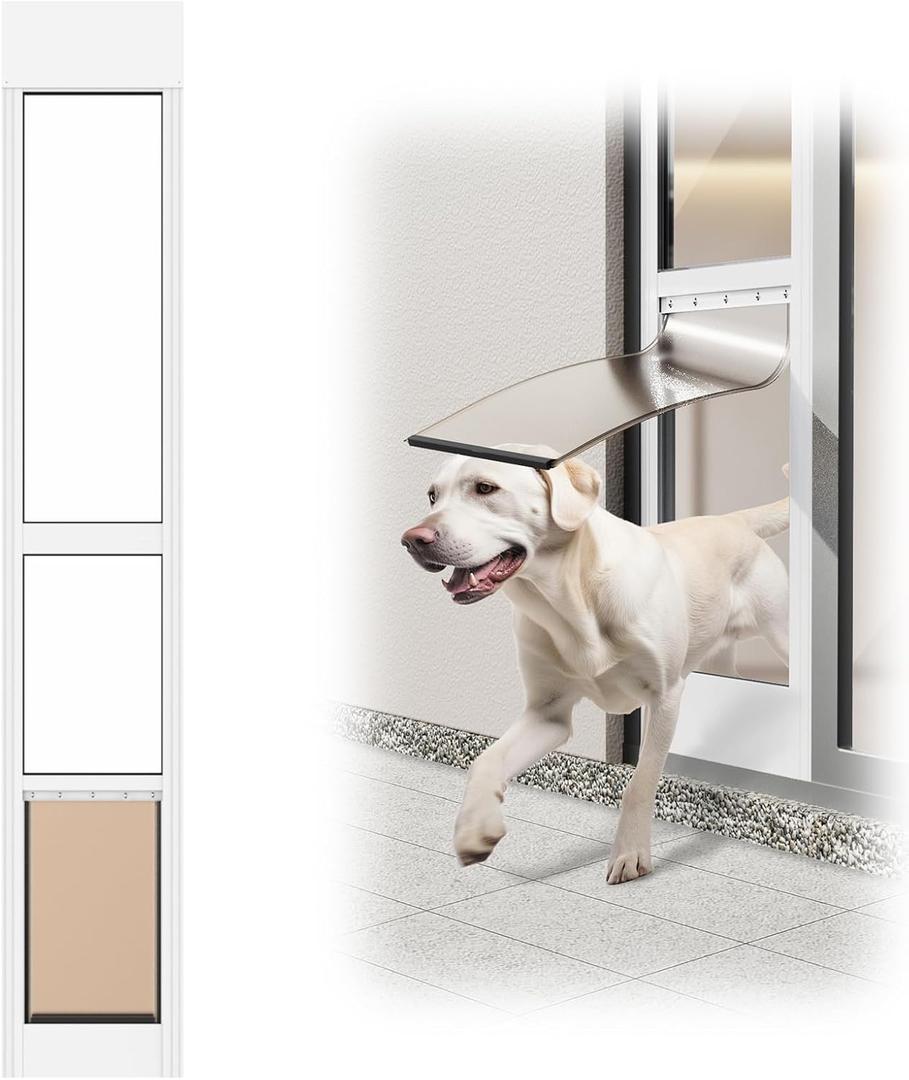 Dog Door for Sliding Glass Door, Adjustable Height 75 3/5" to 80", Aluminum Frame Sliding Glass Door Dog Door Insert, Suitable for Large Dogs Up to 75 lbs(Large,White)