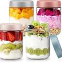 4 pack 16 oz Overnight Oats Containers with Lids and Spoons Glass Jars with Airtight Lids: Wide Mouth Mason Salad Jars, Leakproof and Reusable Glass Food Storage Container for Yogurt Snacks Spice (Multicolor)
