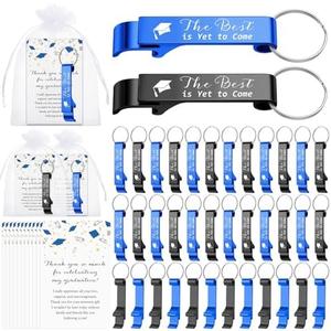 Jingmore 50 Sets Graduation Party Favors Bulk Class of 2025 Graduation Gifts Grad Cap Bottle Opener Keychain with Thank You Cards Class of 2025 Reunion Souvenirs Favors for Guests (Blue,Black)