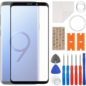 Front Screen Glass Outer Panel Lens Replacement +OCA Compatible with Samsung Galaxy S9+ S9 Plus SM-G965 (No LCD Screen and Touch Digitizer) with Repair Kit
