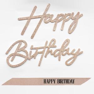 2 x Happy Birthday Sign and Sash Set - Glitter Felt Birthday Sign for Backdrop with Adjustable Rose Gold Birthday Sash for Women, Girls, Party Decorations & Photo Props