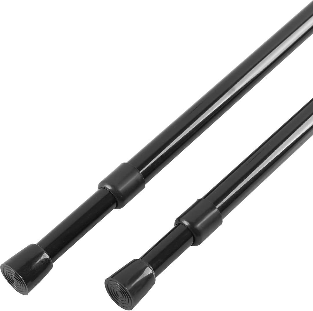 2 Pcs Spring Tension Curtain Rod Adjustable 28 to 40 Inches, 5/8" Diameter, Black, Expandable Spring Loaded Tension Rods For Window No Drilling
