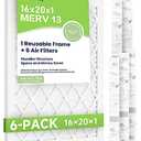 Future Way 16x20x1 Air Filters, 6-Pack with Reusable Frame, MERV 13, MPR 1900 AC Furnace Filters, Space Saving & Cost-effective
