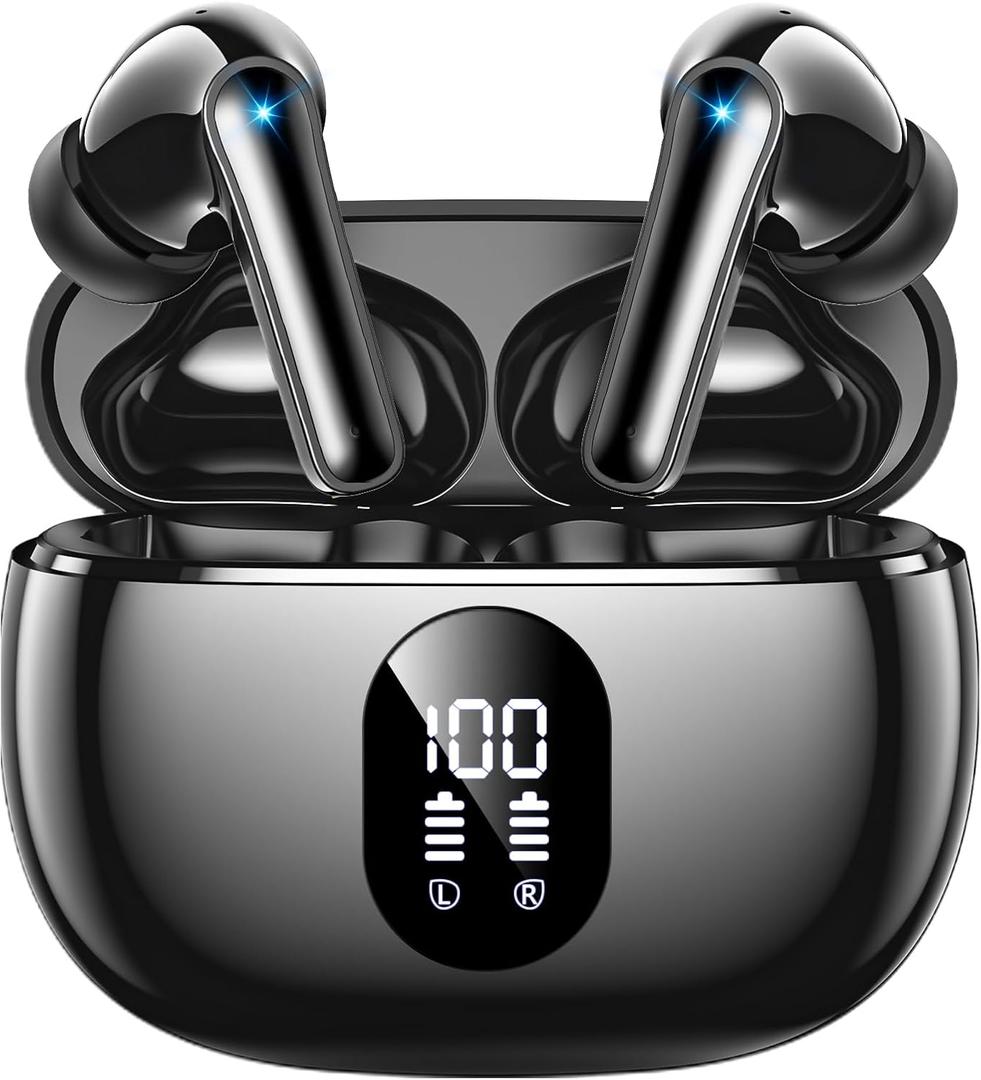 ZZU Wireless Earbuds, Bluetooth Ear Buds with Big Bass Stereo Sound, 48 Hours Playtime, Lightweight in-Ear Fit Earphones, IPX7, Hands-Free Calls with AI for iPhone, Android, Pad, Sports, Workout (Black)