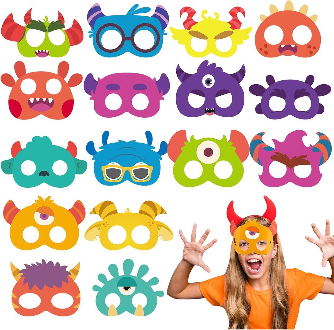 Marsui 32 Pcs Unicorn Monster Safari Animal Face Masks for Kids Cartoon Masks for Animal Birthday Party Decorations
