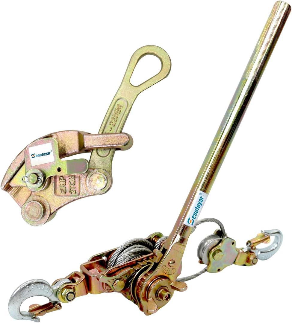 Zipline Tensioning Kit, Come Along Winch 4400lbs with Cable Grip Steel Wire Puller Tools& 2 Hooks, Portable Steel Cable Puller for 3/16" to 1/2" Cable, Cable Winch Puller