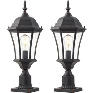 Cast Aluminum 24" Large Outdoor Post Light Bronze Exterior Pole Lights Fixture with Seeded Glass Outside Garden Post Lamp with 3" Pier Mount for Driveway, Yard, 2 Pack