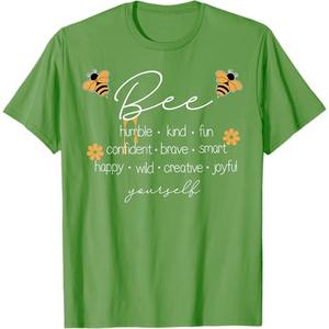 Womens Bee Happy Kind Brave Humble Smart Positive Bumblebee Womens V-Neck T-Shirt Green L