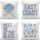 East Coast Room Decorative Pillow Covers,Retro Blue Conch Throw Pillow Covers Decor for Home Dorm Apartment,Beach Ocean Room Decor Aesthetic,18x18 Inch Pillowcase Set of 4
