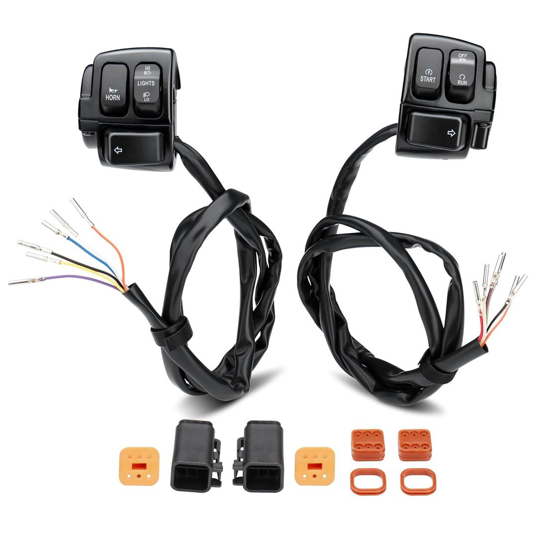 Handlebar Switch Control & Extension Cable Wire Kit for 1996-2006 Harley Sportster/Dyna/Softail(Except Softail Springer)/Road King Models, Black