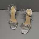 DREAM PAIRS Women's Double Bowknots Crystal Sandals Clear Slingback Heels Square Toe Shoes for Party Wedding, 9