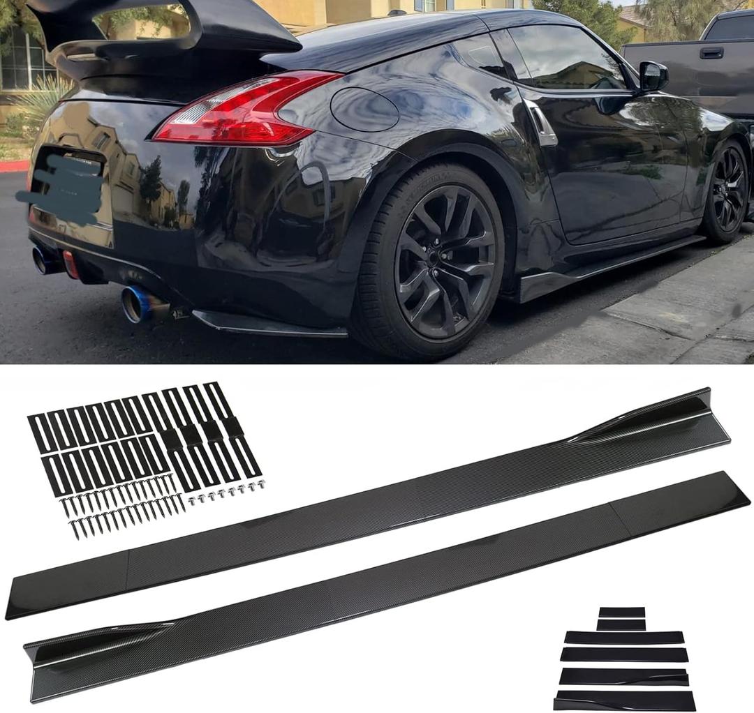 JMTBNO Universal 2.2M/86.6inch Carbon Fiber Side Skirt Extension Splitter fit, Side Skirts Rocker Panels Side Trim Spoiler Extension Lip Bottom Line, Side Skirt Rocker Panel Lip Splitter Diffuser