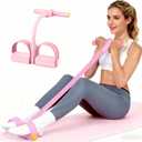 Pedal Resistance Bands with Handles, Upgrade 6-Tubes Manual Tension Training Pedal, Natural Rubber Foot Pedal Resistance Bands, Multifunction Fitness Bands for Abdomen, Waist, Arm, Leg (Pink)