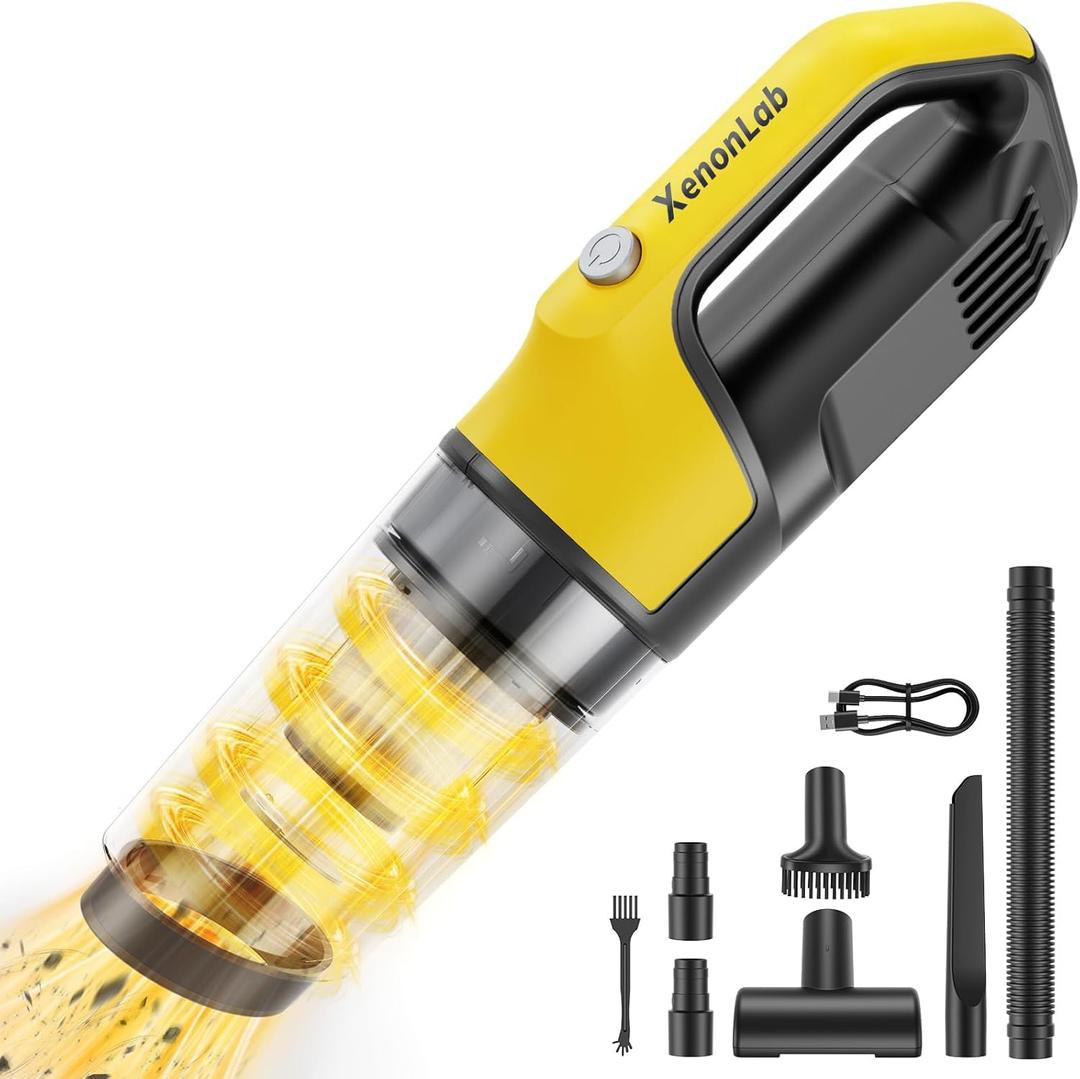 Handheld Vacuum Cordless 1.1 Pounds Car Vac 10000PA Hand Held Vacuums 4-in-1 Hand Vac Cordless Rechargeable HEPA Filter Large Capacity Dust Cup for Car Office Home Pets Hair (Yellow)