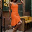 Women’s Sexy Mini Slip Dress Casual Straps Ruffle Short Dresses Bodycon Sleeveless Club Party Beach Homecoming Orange (Orange, XL)