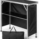 Portable Bar Table,Mobile Bar Table,Folding Tradeshow Podium Table with Carrying Case,Storage Shelf,for Events,Party,Camping,Picnic (Black)