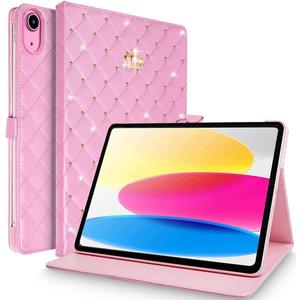 for iPad (A16) 11th Generation 11 Inch 2025/iPad 10th Generation 10.9" 2022 Case, Girly Crown Rhinestone Cute Elegant PU Leather Auto Sleep/Wake Stand Shockproof Case for iPad 11th/10th,Pink