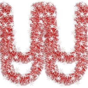 50Ft Christmas Red and Snowflake Tinsel Garland Metallic Twist Shiny Garland for Xmas Christmas Tree Ceiling Hanging Decorations Holiday Wedding Home Party Supplies Indoor Outdoor Decor