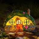 Fairy House Statues with Solar Powered Lights, Outdoor Figurine Lights Garden Statues, Fairy Garden Houses for Outside, Patio, Yard, Balcony Decoration, Outdoor Decor Yard Gifts for Mom Women