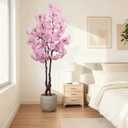 Faux Pink Cherry Blossom Tree 6ft(72in) Tall Artificial Japanese Sakura in Pot Realistic Cherry Plant Decor Handmade Natural Fake Pink Flower Tree for Wedding,Living Room,Spring Decor