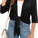 Veryoung Women's 2026 Casual Short Sleeve Cardigan Front Tie Lightweight Summer Casual Open Front Cardigans (Black, M)
