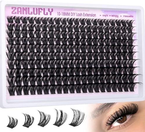 Lash Clusters Wispy Eyelash Clusters Volume Cluster Eyelash Extensions 200PCS Individual Lashes Natural Cluster Lashes D-Curly 10-18mm DIY Lash Extension by zanlufly