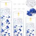 Shihanee 15 Pcs Clear Glass Cylinder Vases Centerpiece Flower Vase Candle Holder for Centerpiece Wedding Party Decor with Candles Faux Pearls String and Beads (Royal Blue)