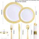 WELLIFE 100 Guests Dinnerware Sets, Gold Plastic Plates, Platos Para Fiestas Elegantes Desechables Include:100 Dinner Plates,100 Dessert Plate,400 Pcs Gold Plastic Silverware, 100 Cups for Party