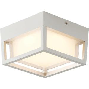 Small Outdoor Flush Mount LED Ceiling Light Exterior Porch Light Ceiling Mounted for Patio Balcony Terrace, 3000K Warm, 125w Equivalent, White, 6.3x6.3x4.3