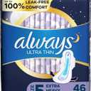 ALWAYS Ultra Thin Size 5 Extra Heavy Overnight Pads With Wings Unscented, 46 Count (40 Count (Pack of 1))