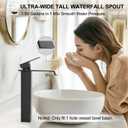 Brass Vessel Sink Faucet Black Waterfall Bathroom Faucet 1 Hole, Tall Bathroom Sink Faucet Single Handle, Modern Bathroom Faucets for Vessel Sinks with Pop Up Drain and Supply Hoses