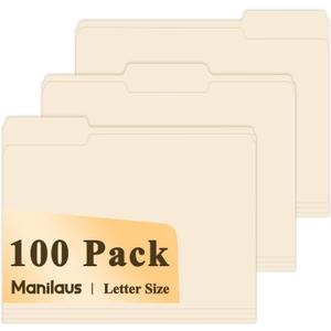 Manila Folders 8.5 x 11 | 1/3 Cut File Folders Letter Size | Manilla File Folders 8.5 x 11 Pack of 100 | Paper Folders for Documents, Business, School, Classroom and Office Supplies.