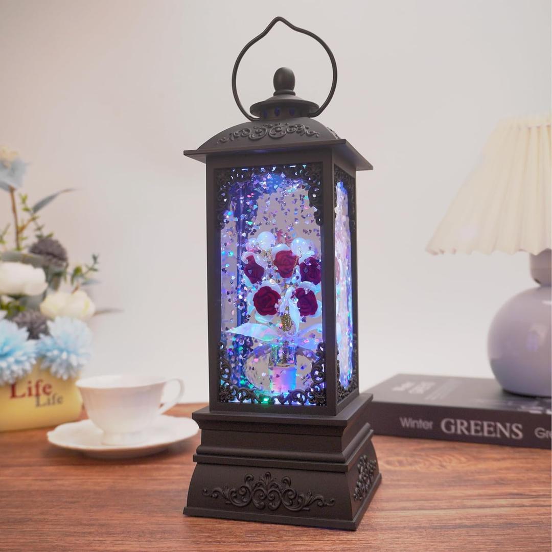 Gifts for Mom from Daughter Son, Crystal Rose Flower Lantern with Colorful Lights and Music & 6H Timer, Roses Forever Flower for Women Mom Grandma Wedding Decorations (B-Red Rose)