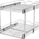 OCG 2 Tier Pull Out Cabinet Organizer (15.5" W x 21" D), Pull Out Drawers for Kitchen Cabinets, Pull Out Shelves for Base Cabinet Organization in Kitchen Bathroom Pantry, Chrome Finish