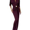 GORGLITTER Women's Metal Ruched Maxi Dress Half Sleeve V Neck Bodycon Cocktail Wedding Guest Dresses Purple X-Large