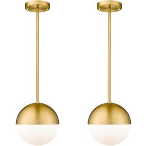 LMS 2-Pack Brushed Gold Pendant Lights, Modern Pendant Light with Milky Globe Glass Shade, Adjustable Hanging Lighting Rod for Kitchen Island Dining Room Bedroom, LMS-186BG2PK, 8" White Glass, 2 pack