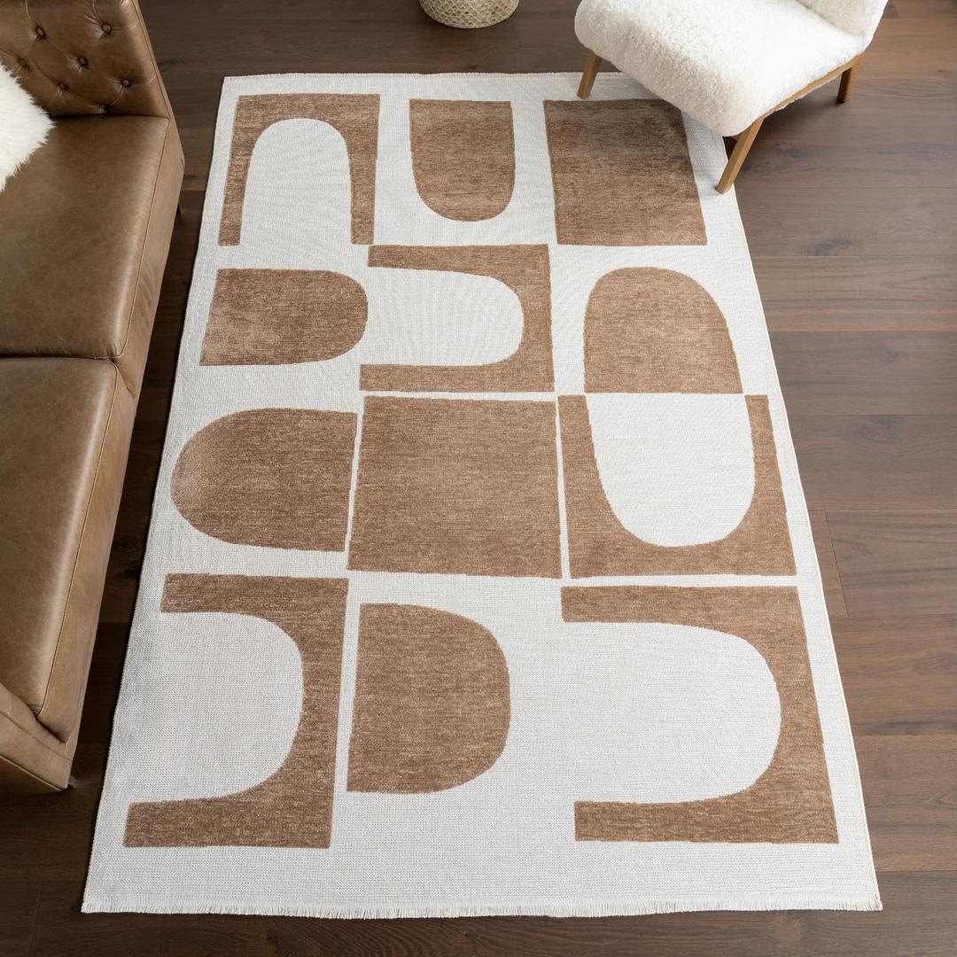 nuLOOM Odilia Taupe Geometric Washable Area Rug, 8' x 10'