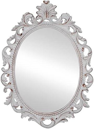 SIMON'S SHOP Oval Mirror Shabby Chic Decorative Mirrors for Wall, 18.3 x 13 inches, Distressed White, Rustic Decor