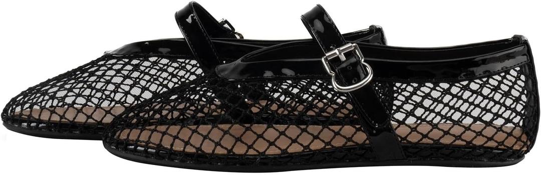 Mesh Flats for Women Ballerina Comfortable Mule Casual Round Toe Buckle Strap Ballet Mary Jane Shoes for Summer 5.5