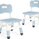 Kids Chair Adjustable Height Children Chairs Suitable for Children Age 2-8 with Foot Covers for Home Classroom Kindergarten and Children's venues Two-Pack (Neon Grey Blue)