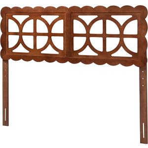 Baxton Studio Nansen Wood Headboard with Scalloped Frame - Geometric Cutout Decorative Panel for Bed Frame, Modern Coastal Bedroom Accent with Adjustable Height, Full, Walnut