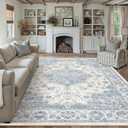 PureCozy Washable 8x10 Area Rug for Living Room Light Blue Vintage Large Rug Non-Slip Soft Low Pile Carpet Floral Stain Resistant Indoor Office Throw Rug for Bedroom Dining Room Nursery