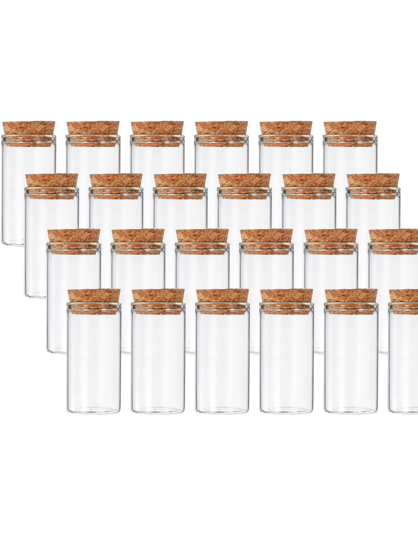 PATIKIL 25ml Test Tubes, 24pcs 2.36x1.18 Glass Clear Flat Bottom Test Tube Containers with Cork Stopper for Bead Party Candy Bath Salt Storage Scientific Experiment Plant Propagation